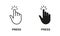 Press Gesture, Hand Cursor for Computer Mouse Line and Silhouette Black Icon Set. Click, Tap, Touch, Point Sign