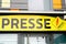 Presse french sign yellow logo text newspaper store seller press facade shop symbol