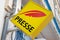 presse text on facade shop red yellow logo sign entrance french brand press store
