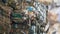 Pressed cardboard garbage collected for recycling, close up. Piles of pressed trash at a recycling plant.