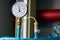 Pressure gauge showing the pressure on the water pipe