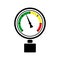 Pressure gauge sign with colorful scale; flat vector icon
