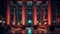 A Prestigious Hotel Lobby with Ornate Pillars and Breathtaking Red Illumination, Generative AI