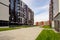 Prestigious residential area with houses in the center of Moscow on a clear summer day