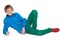 Preteen boy is lying on the white background