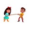 Preteen Children Pulling Rope Together Vector