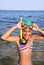 Preteen girl on sea beach