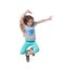 Preteen jumping and enjoying her time, isolated