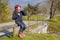 Preteen with roller skate helmet, drink a water