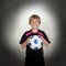Preteen with a uniform for play soccer