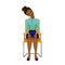 Pretty African American woman doing exercises on the office chair. Business woman in healthy tilt head to the side pose.