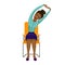 Pretty African American woman doing exercises on the office chair. Business woman in tilt arm and body to the side pose.