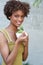 Pretty African American woman with salad