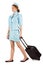 Pretty air hostess pulling suitcase