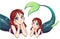 Pretty anime lying mermaid. Red hair and shiny green fish tail