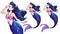 Pretty anime mermaid using a V sign. Blue hair and shiny blue fish tail.