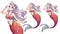 Pretty anime mermaid using a V sign. Silver hair and shiny coral fish tail