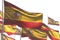 Pretty anthem day flag 3d illustration - many Spain flags are wave isolated on white