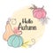 Pretty Autumn Greeting Card Vector, with Pumpkin and Bouquets Harvest Autumn Fall leaves