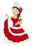 Pretty Barranquilla`s Carnival Queen with crown, scepter and traditional dress, Vector illustration