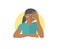 Pretty black girl in glasses depressed, sad, weak. Flat design icon. woman with feeble depression emotion. Simply editable isolate