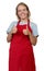 Pretty blond german waitress with red apron