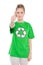 Pretty blonde activist wearing recycling tshirt giving thumb up