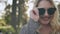 Pretty Blonde Girl Laugh Sunglasses Image Closeup