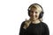 Pretty Blonde Girl Smiling Wearing Studio Headphones Isolated Background