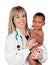 Pretty blonde pediatrician with a beautiful African American bab