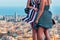 Pretty blurred girls against Barcelona top view