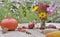 Pretty bouquet of flowers coming from garden on a table