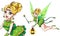 Pretty cartoon fairy holding lantern and magic wand. Blonde hair, green dress