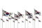 Pretty celebration flag 3d illustration - many Republic of Korea South Korea flags in a row isolated on white with empty place