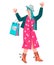 Pretty cheerful young woman with shopping bags, cartoon vector illustration.