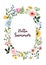 Pretty and colorful floral frame. Watercolor hand-painted wildflowers and grasses wreath. Botanical invite