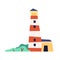 Pretty Colorful House and Lighthouse Tower with Square Window Vector Illustration