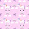 Pretty Colorful Unicorn with Clouds, Rainbows, Magical Wands and Butterflies on Pink Background Seamless Pattern