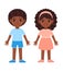 Pretty Couple. Black Boy and Girl. Children with Afro Curly Hairstyles. Preschool kids with Brown Skin, in Clothes. A Doll in a