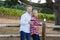 Pretty couple tasting wine at a vineyard