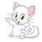 Pretty and cute white cat cartoon with fluffy tail waving