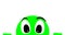 Pretty emoticon watching you. Agreeable illustration. Cute green doll peeking into the picture.