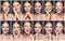 Pretty emotional female faces collage. Happy friendly women faces, positive emotions portraits