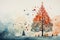 Pretty fanstasy loose watercolour illustration of christmas scene