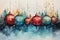 Pretty fantasy loose watercolour illustration of christmas baubles