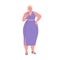 Pretty fat plump woman in evening dress portrait. Plus-size chubby girl with curvy figure in elegant clothes. Modern