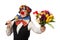 Pretty female clown with flowers