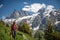 Pretty, female hiker in a lovely alpine setting of Swiss Alps