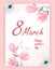 Pretty feminine pink Woman`s Day card design