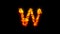 Pretty fire stones letter W - burning hot orange - red character, isolated - object 3D rendering